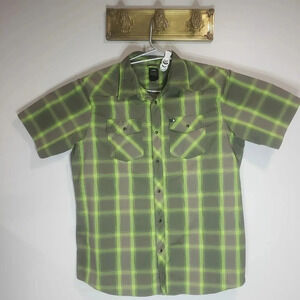 North Face Mens Green Plaid Short Sleeve Snap button Shirt,Size  L.